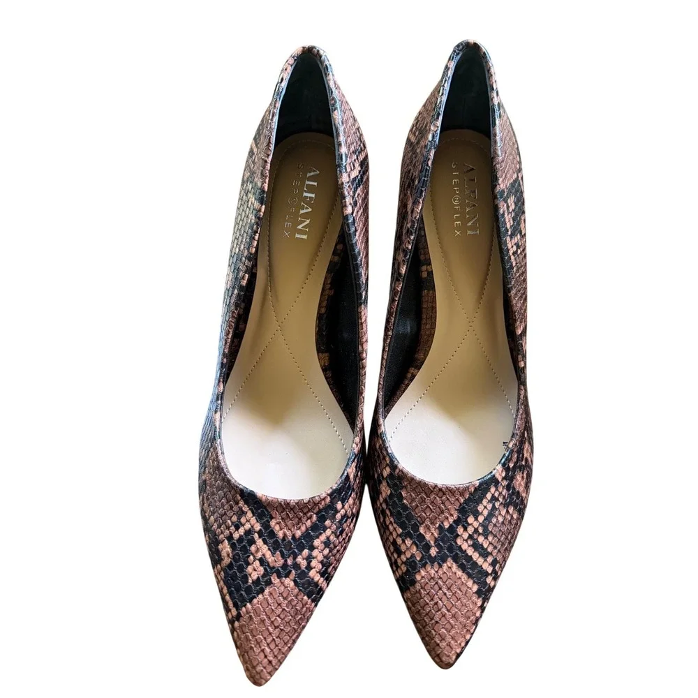Alfani Step 'N Flex Brown Snakeskin Embossed Pointed Toe Pumps‎ Stiletto Heels